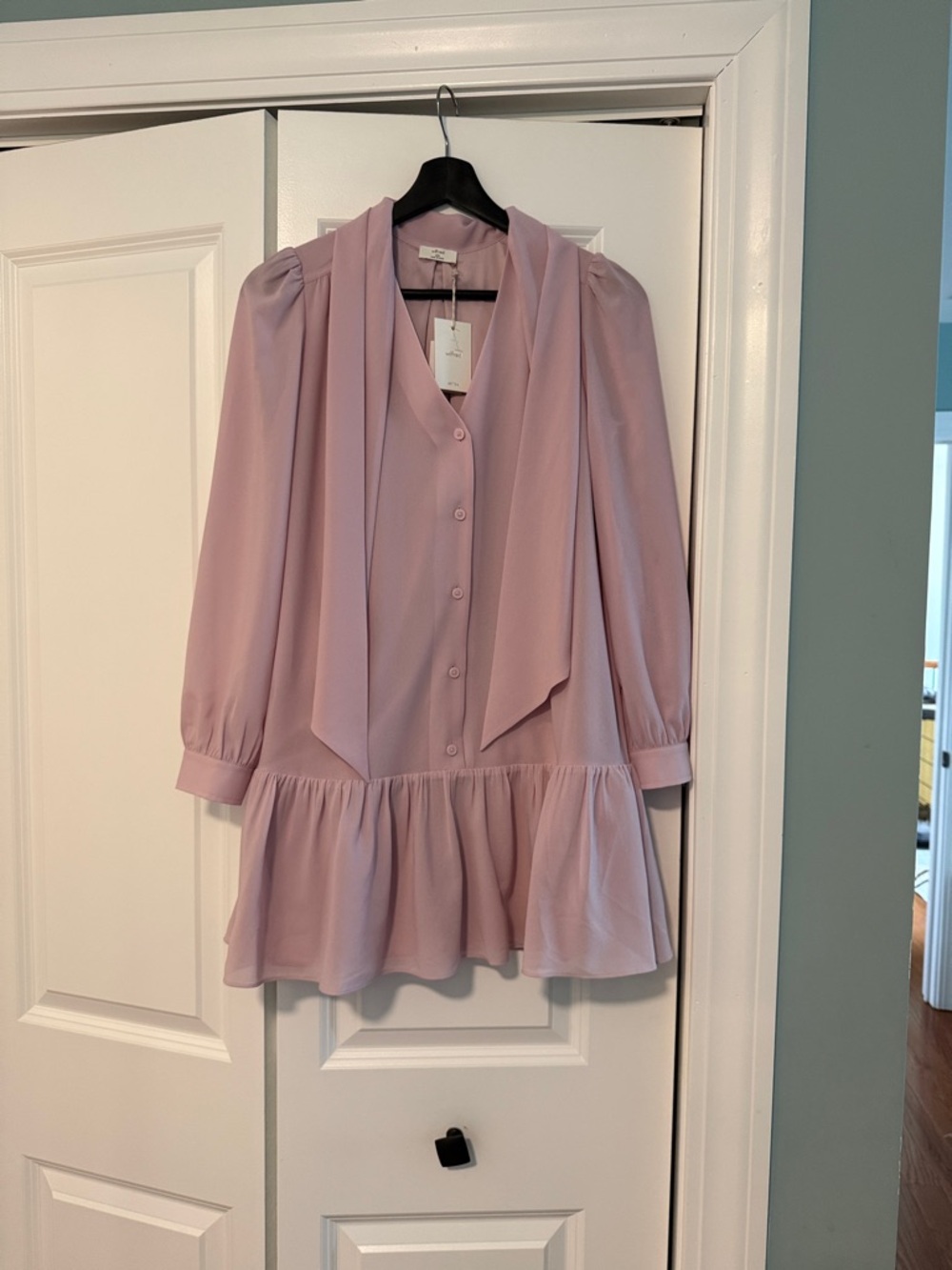 Aritzia Dusty Pink V-Neck Button Tunic with Tie Detail